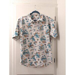 Coachella Mens XL White Short Sleeve Button-Up Shirt With Festival Print 100%